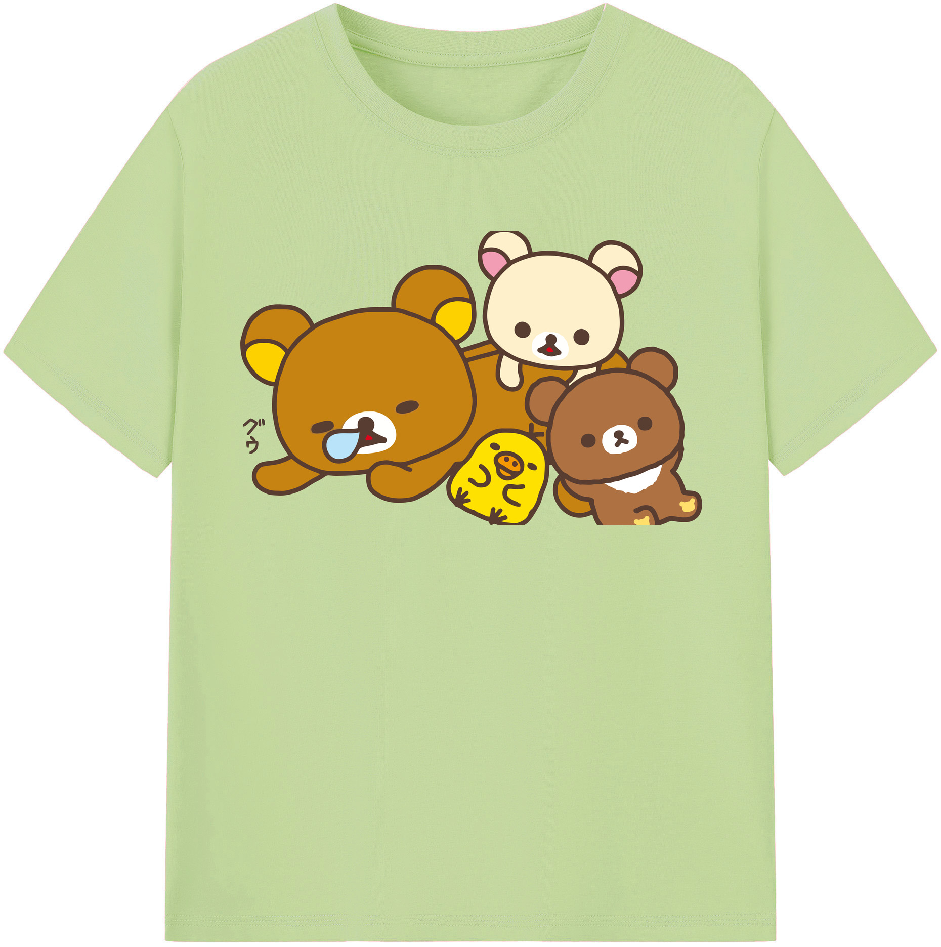 （画像用） リラックマ リラックマ キイロイトリ Rilakkuma Korilakkuma Kiiroitori 綿100％半袖Tシャツ（フロントプリント）